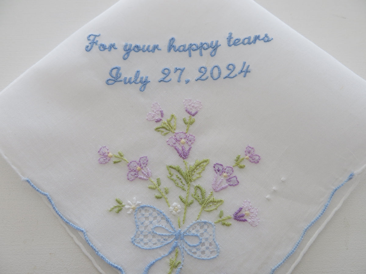 White Cotton Handkerchief with Color Corner Embroidery