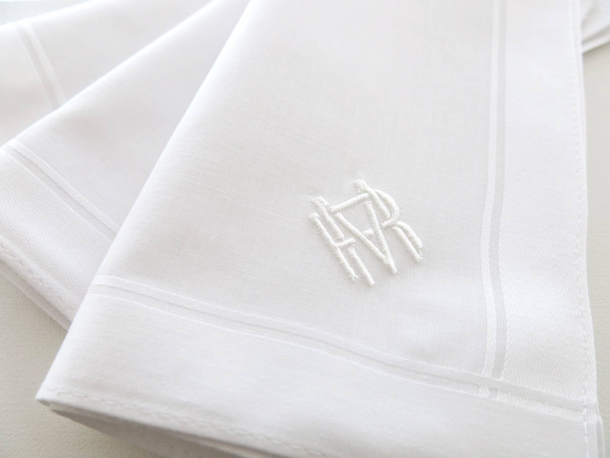 Set of 3 Fine Cotton Mens Monogrammed Handkerchiefs with 2 Initials