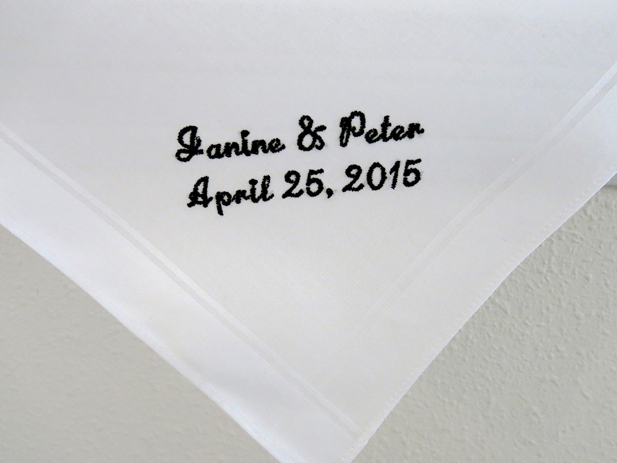 Men's Handkerchief with Bride and Groom's Names and Date