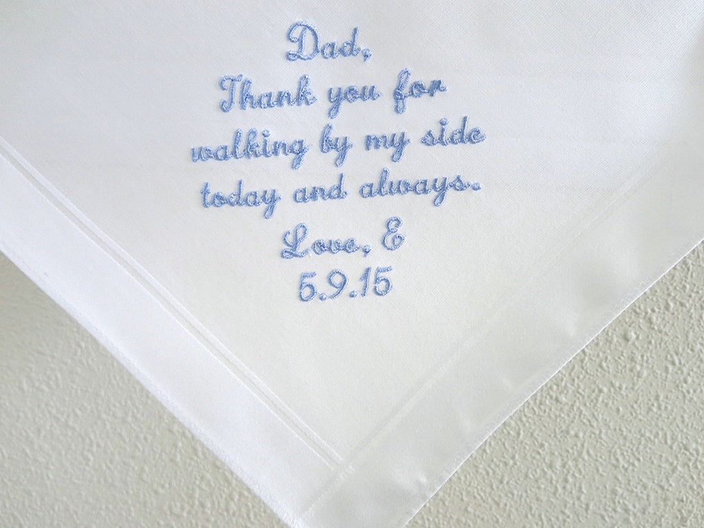 Wedding Handkerchief for Father of the Bride on White Men's Handkerchief with Custom Message