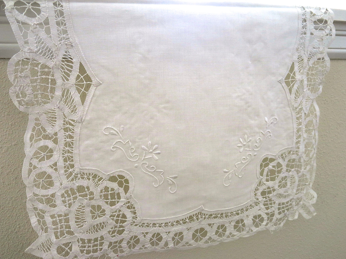 Linen Battenburg Lace Table Runner