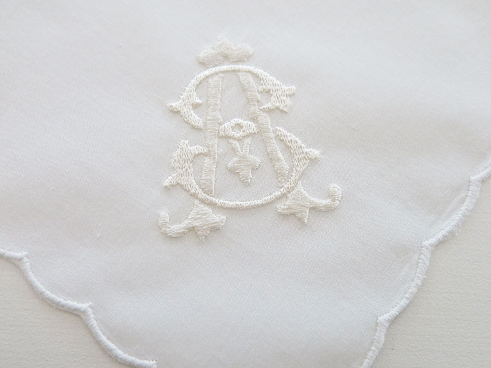 Ladies Cotton Handkerchief with Modern Chic 2 Intertwined Initials