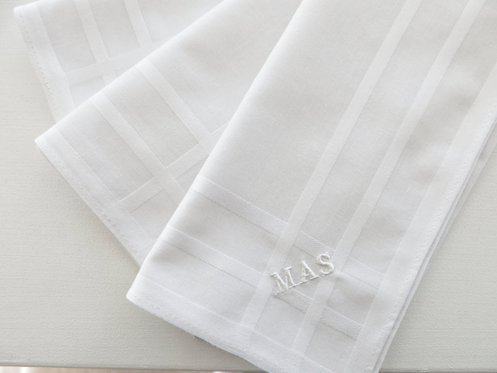 Set of 3 Fine Cotton Mens Handkerchiefs with Small Initials