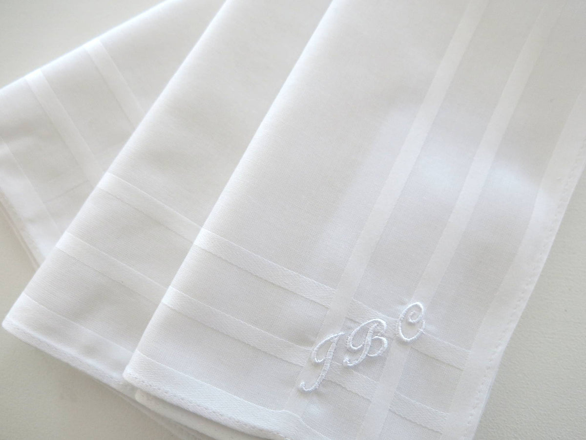 Set of 3 Fine Cotton Mens Handkerchiefs #221 with 3 small script font initials