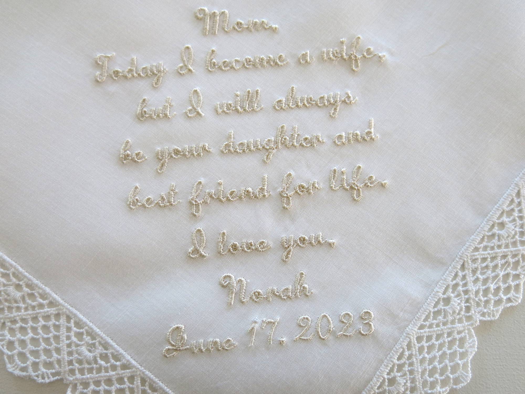 Mother of the Bride Wedding Handkerchief with Message from the Bride