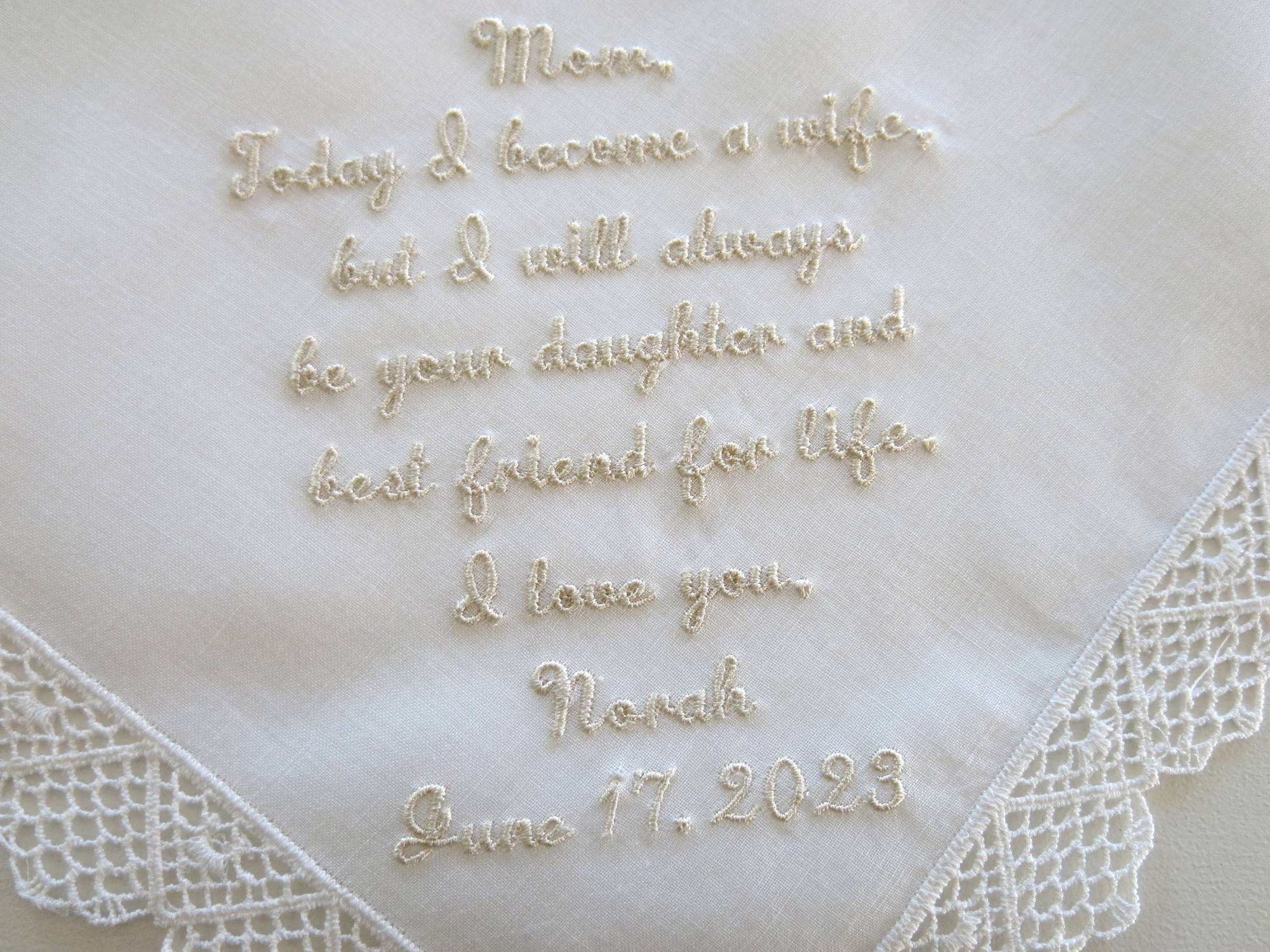 Mother of the Bride Wedding Handkerchief with Message from the