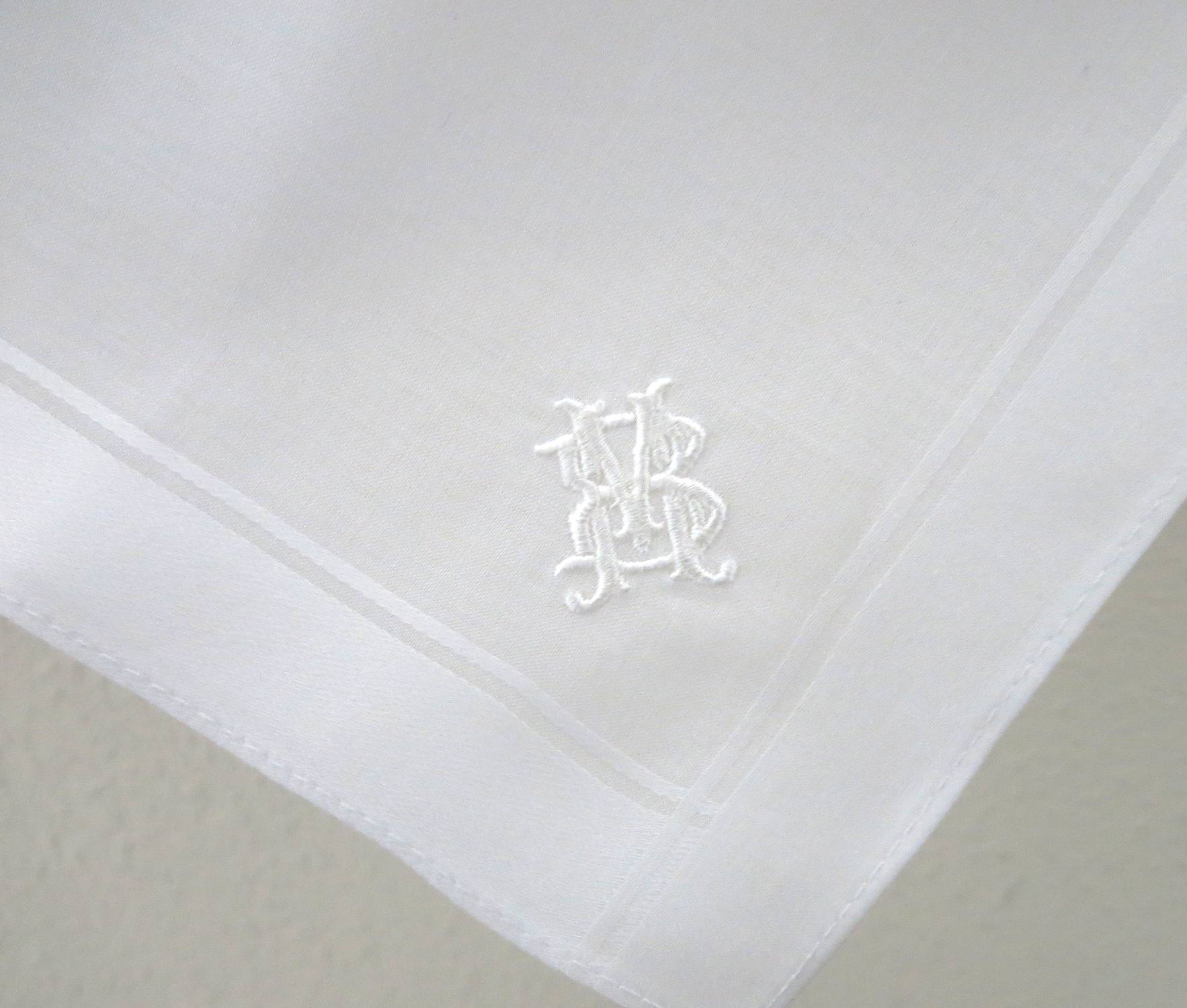 Set of 3 Fine Cotton Mens Monogrammed Handkerchiefs with 2 Initials Intertwined