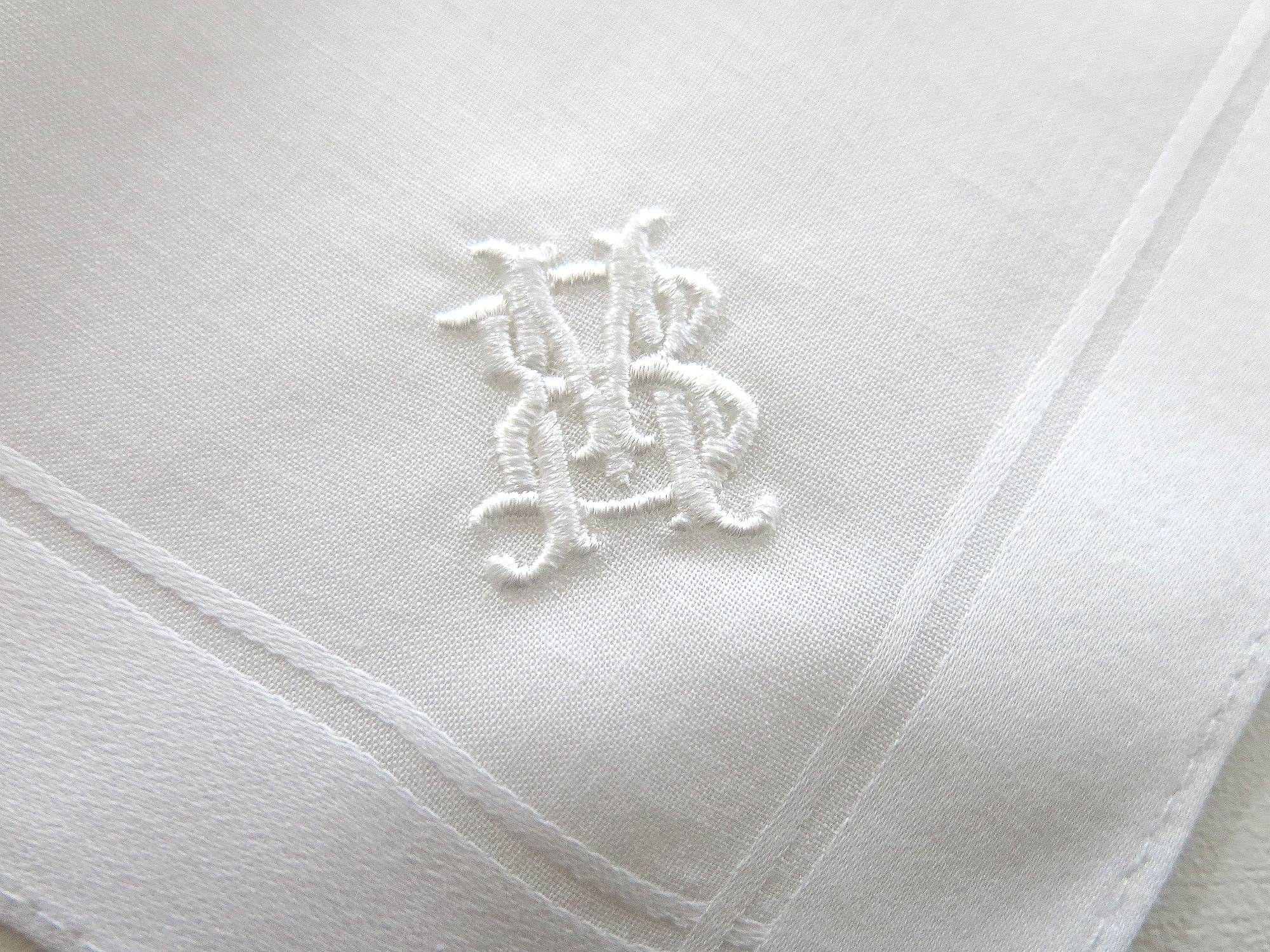 Set of 3 Fine Cotton Mens Monogrammed Handkerchiefs with 2 Initials Intertwined