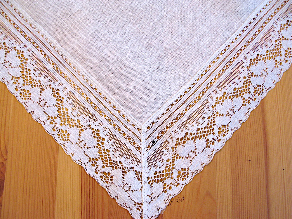 White Irish Linen Lace Wedding Handkerchief with Message for Mother of the Bride