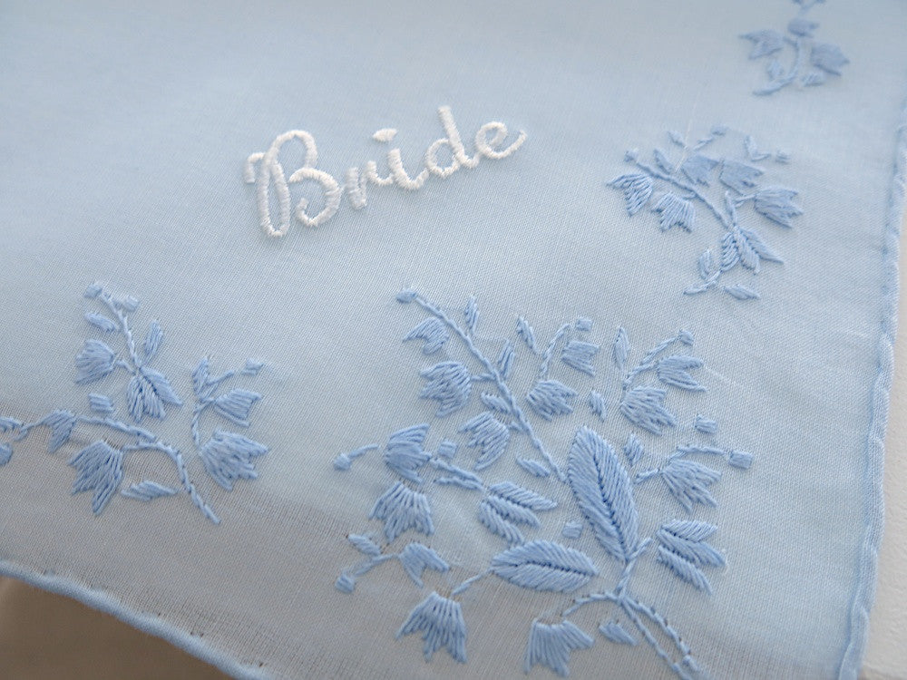 Blue Cotton Handkerchief Personalized with Bride Embroidery