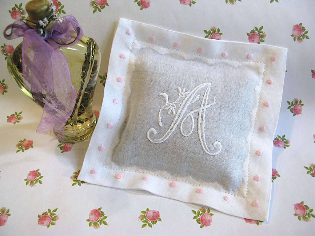 White with Pink Color Swiss Dots Personalized Lavender Sachet Set of 2