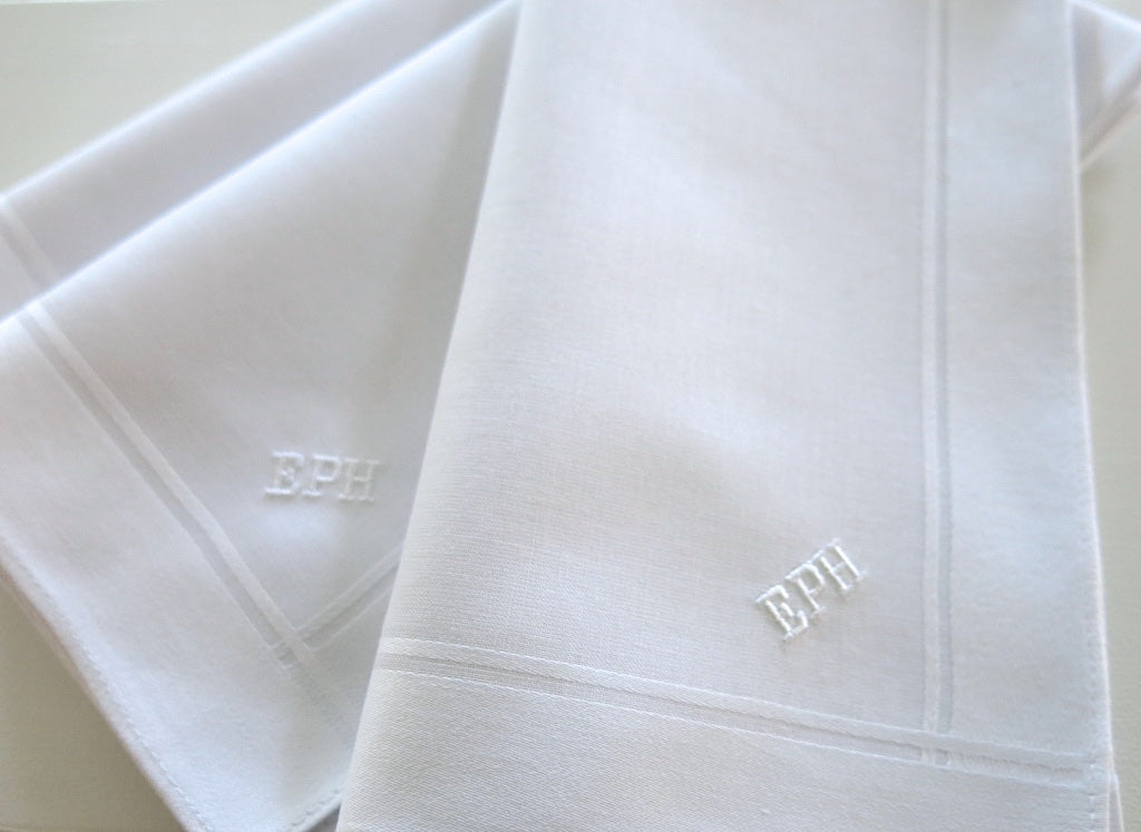 Set of 3 Fine Cotton Mens Handkerchiefs with Monogram Style No. 3