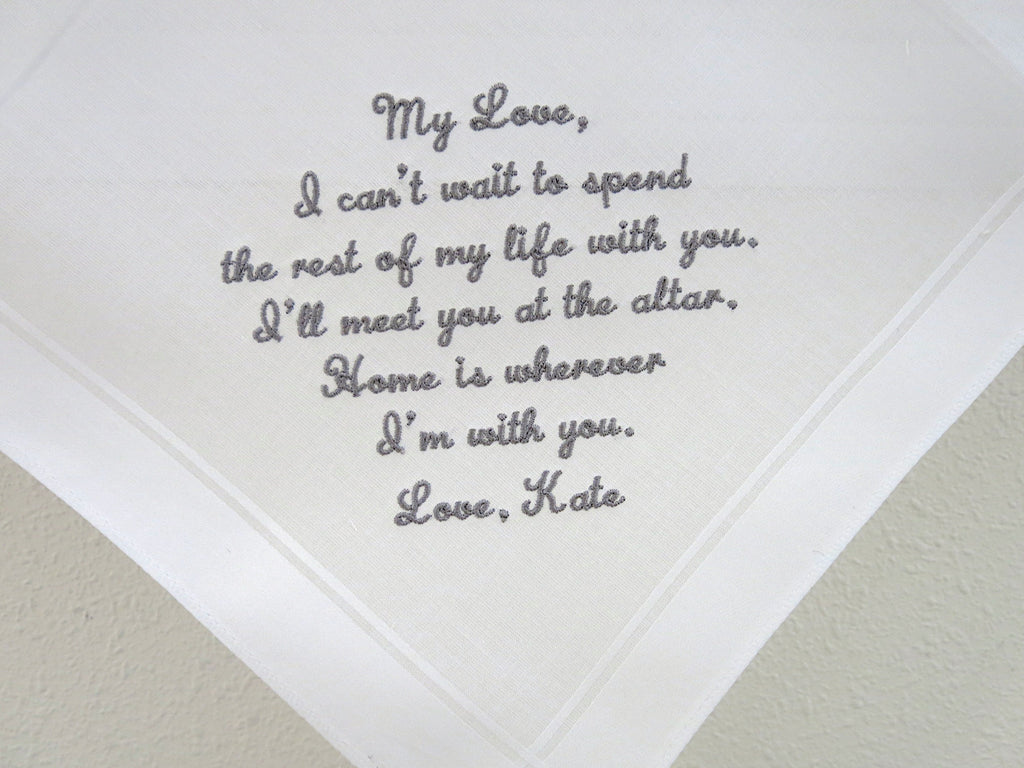 Wedding Handkerchief with Message for the Groom