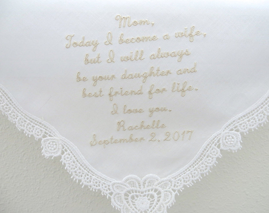 Mother of the Bride Wedding Handkerchief with Message from the Bride