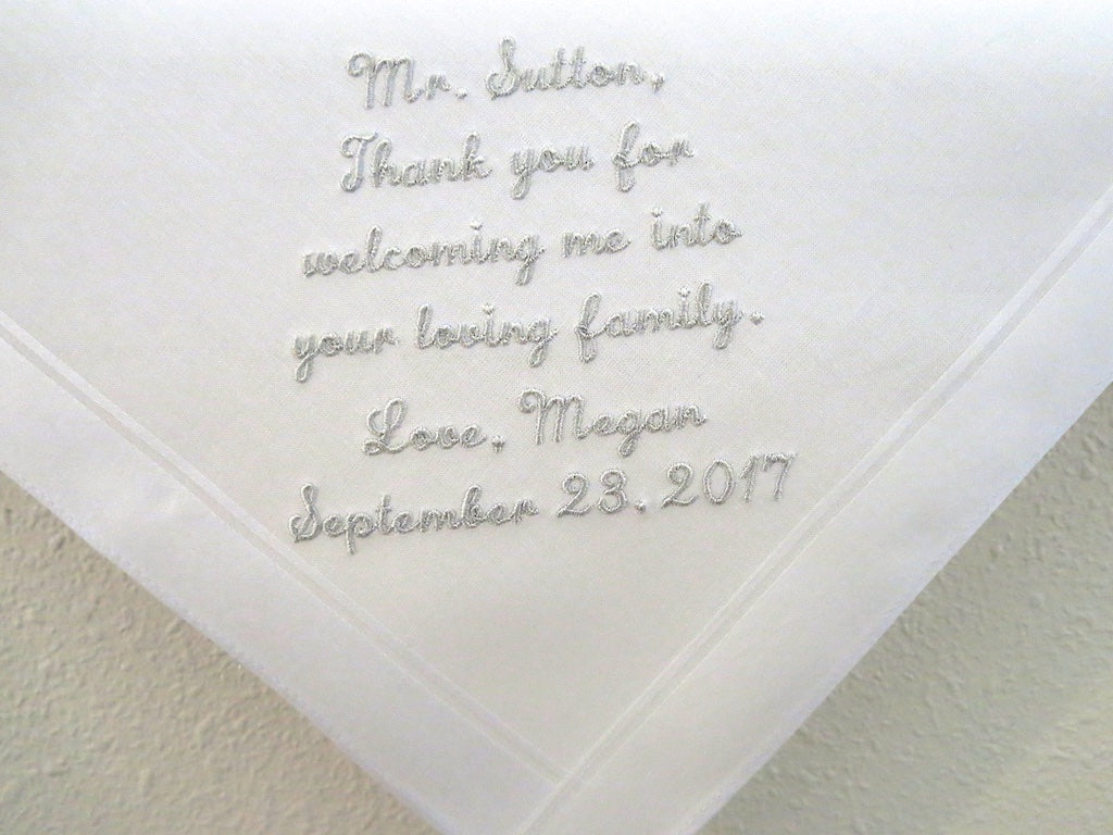 Wedding Handkerchief for Father of the Groom from the Bride