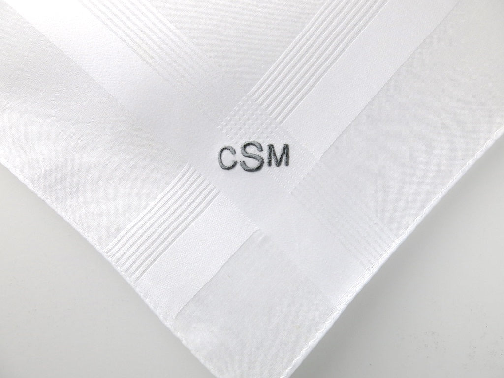 Set of 3 Fine Cotton Mens Monogrammed Handkerchiefs Linen Whites