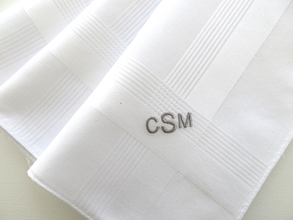 Set of 3 Fine Cotton Mens Monogrammed Handkerchiefs, Style No. 2045