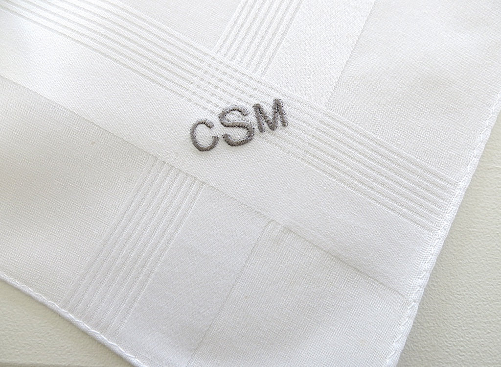 Set of 3 Fine Cotton Mens Monogrammed Handkerchiefs, Style No. 2045