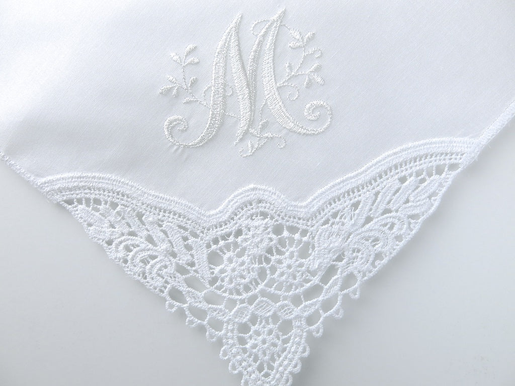 Wedding Handkerchief for the Bride with a Beautiful Floral Design 1 Initial Monogram