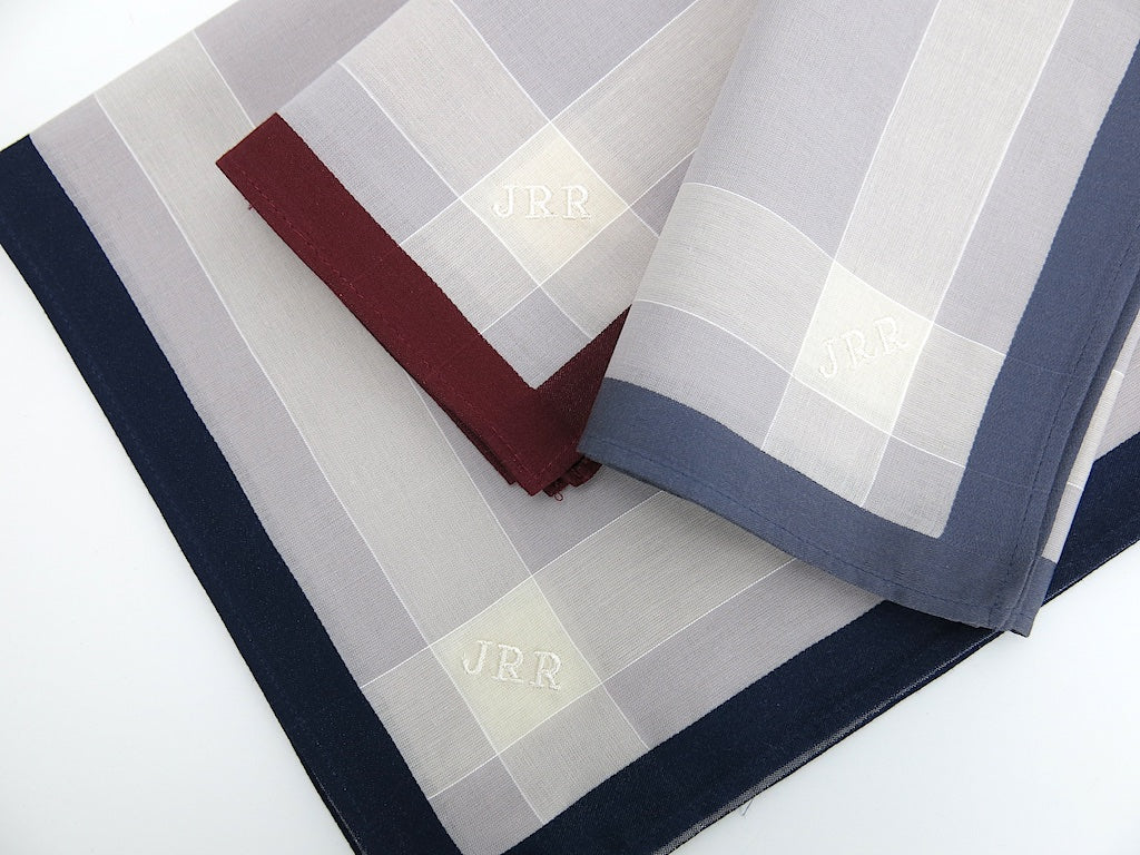 Set of 3 Assorted Color Fine Cotton Mens Handkerchiefs, Style No. 2048