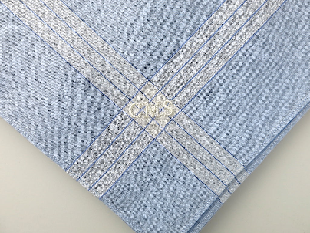 Set of 3 Assorted Color Fine Cotton Mens Handkerchiefs, Style No. 2049 with Monogram Style No. 3