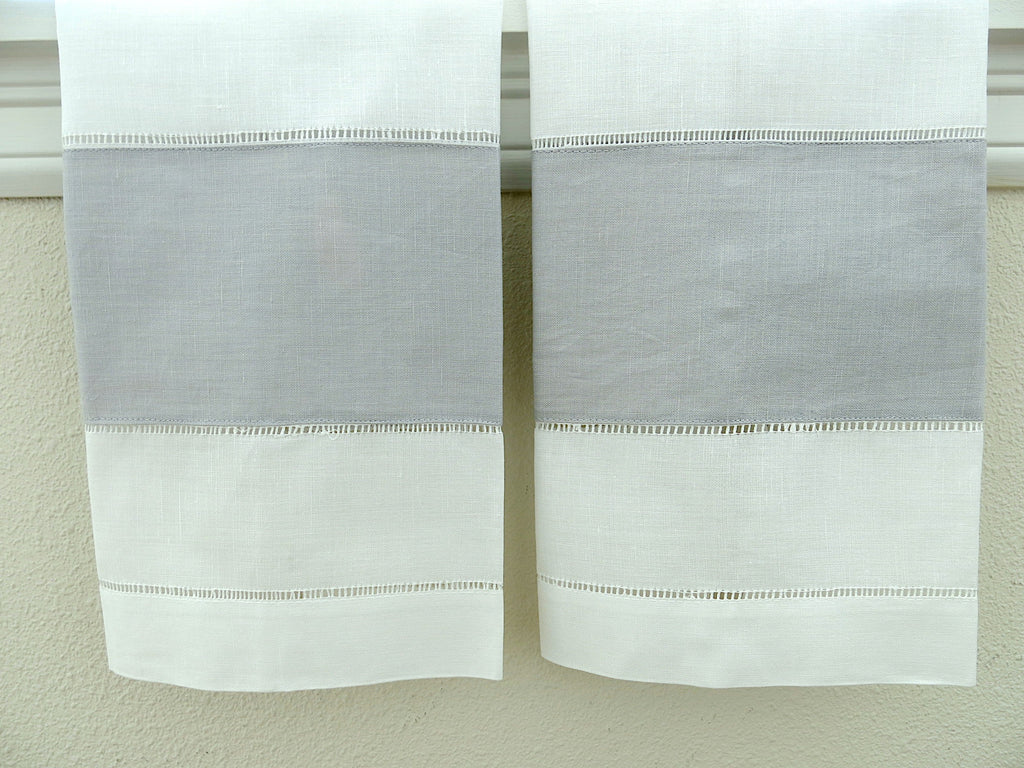 White/Grey Color Linen Hemstitched Guest Towels Set
