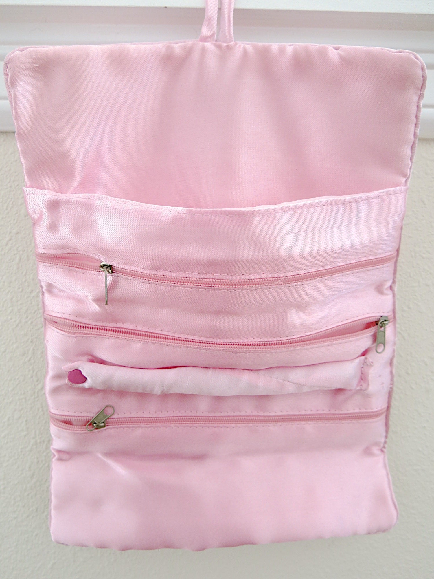 Pink Jewelry Roll Travel Case