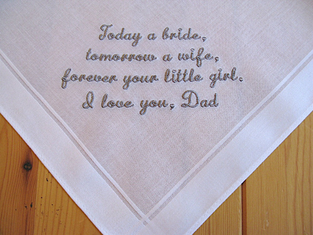 Wedding Handkerchief for Father of the Bride on White Men's Handkerchief with Custom Message