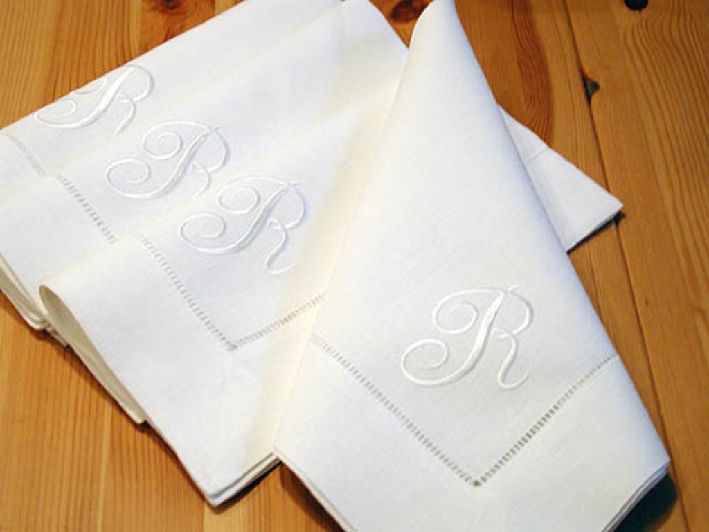 European Dinner Size Linen Napkins with 1 Initial, set of 4